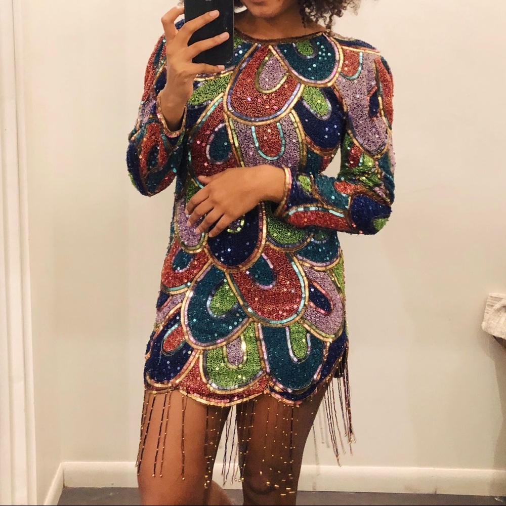 Vintage Beaded Sequin Mini Dress NYE